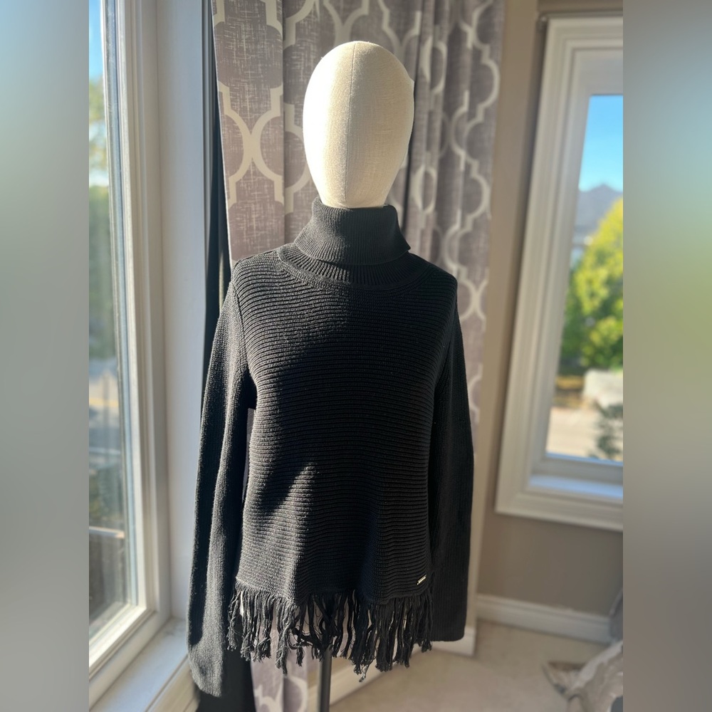 Michael Kors Black Turtleneck Sweater with Fringe